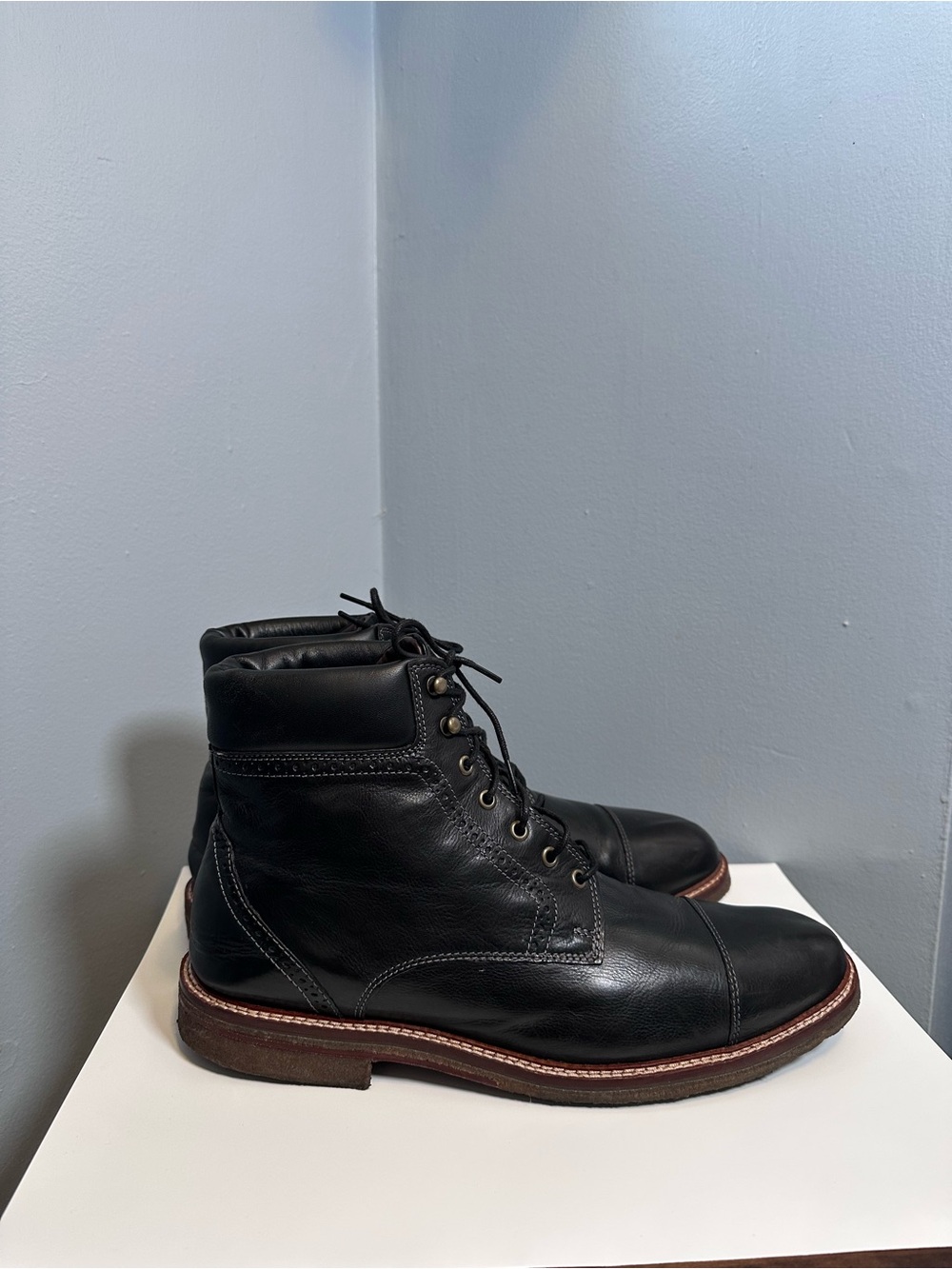 Johnston Murphy J&M 1850 Men's Sz 11.5M Black Leather Cap Toe Boots 27-1231